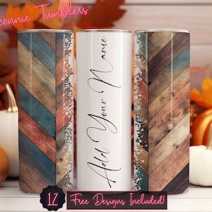 Add Your Own Name/Text herringbone wood seamless tumbler design wrap, 20 oz Skinny Tumbler Sublimation, Instant Download PNG