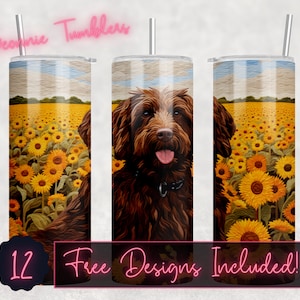 Embroidered labradoodle tumbler wrap 20 oz Skinny Tumbler Sublimation Design, Instant Digital Download PNG, Straight Tumbler Wrap PNG