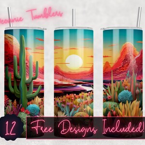 Desert scene paper quilling style tumbler design wrap, 20 oz Skinny Tumbler Sublimation, Straight Tumbler, Instant Download PNG