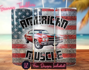 American Muscle Tumbler Design wrap, 20 oz Skinny Tumbler Sublimation, Straight Tumbler, Instant Download PNG