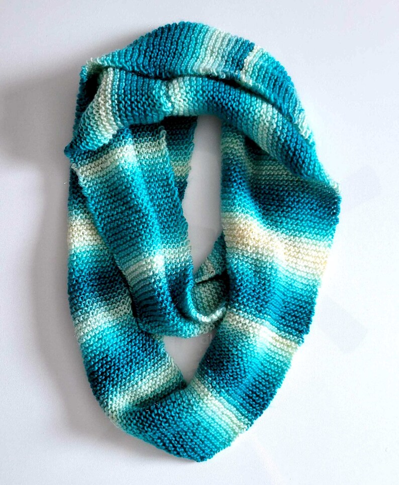 Striped Teal White Knit Cowl Infinity Scarf - Etsy