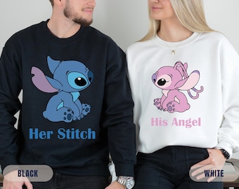 Stitch and Angel Couple Sweatshirts: Matching Cartoon Shirts,
