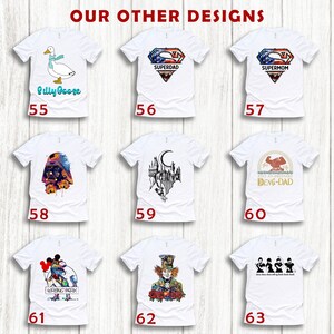 Puede incluir: Una colecci&oacute;n de 10 camisetas blancas con varios dise&ntilde;os impresos en ellas. Los dise&ntilde;os incluyen un ganso, un superh&eacute;roe, un castillo, Darth Vader, Mickey Mouse y el Sombrerero Loco. Las camisetas est&aacute;n numeradas del 55 al 63.