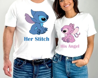 Stitch and Angel Couple Shirts: Matching Cartoon T-Shirts