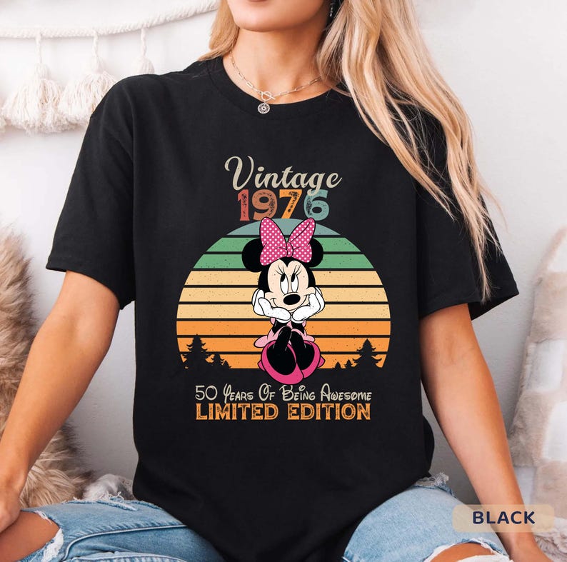Personalized Vintage 1976 Minnie Mouse T-shirt: 50th Birthday Gift image 1