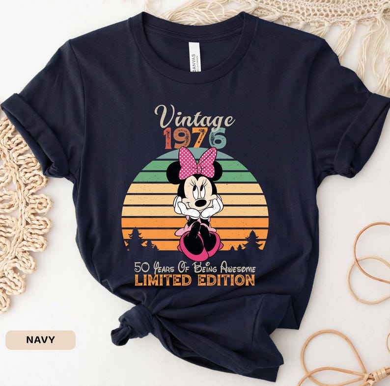 Personalized Vintage 1976 Minnie Mouse T-shirt: 50th Birthday Gift image 5