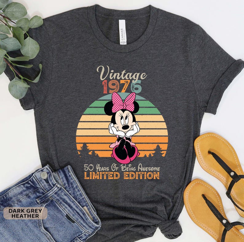 Personalized Vintage 1976 Minnie Mouse T-shirt: 50th Birthday Gift image 4