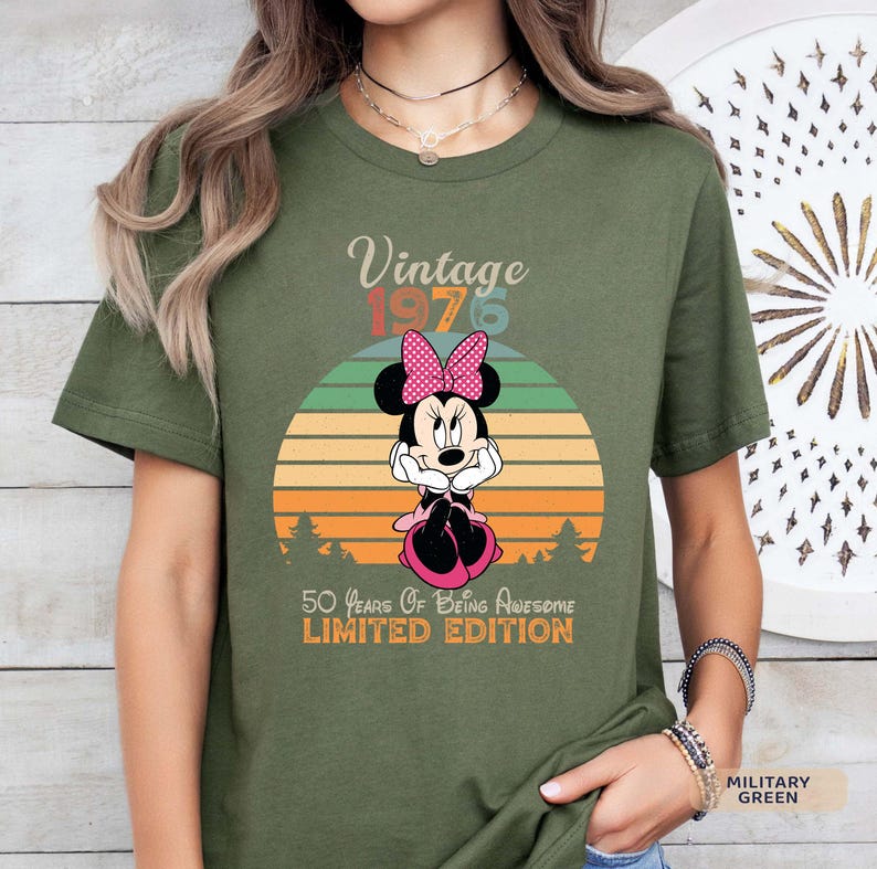 Personalized Vintage 1976 Minnie Mouse T-shirt: 50th Birthday Gift image 3