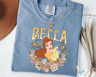 Comfort Colors® Disney Princess Bella and Flower Tee, Disney Princess Belle, Disney Princess World Tee, Colorful Disney World Princess Tees