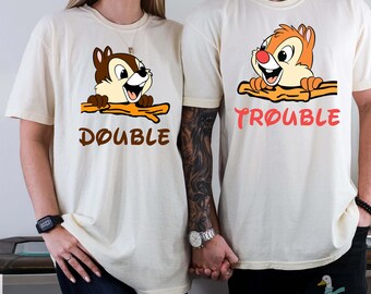 Chip and Dale Shirt, Double Trouble Comfort Colors Tee, Disney Couple Shirts, Disneyland Vacation Shirt,