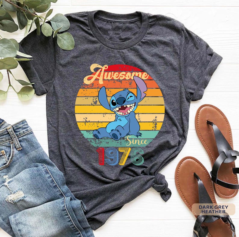 Custom Awesome Since 1976 Birthday Tee, Stitch Shirt, 50th Birthday Shirt, Disney 50th Birthday Disney Birthday Tee