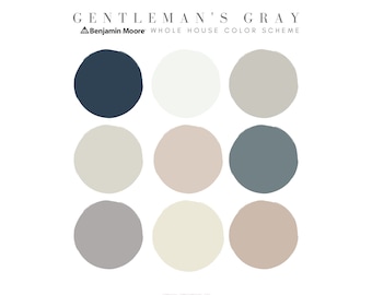 Paleta de pintura gris de caballero Benjamin Moore, hogar interior neutro moderno, encaje Chantilly
