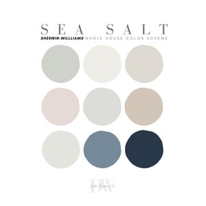 Sea Salt Sherwin Williams Paint Color Palette, Coastal Calm Paint Color Scheme, Neutral Coastal Paint Colors, Whole House Paint Color Scheme