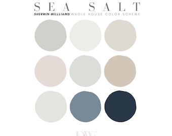 Paleta de colores de pintura Sea Salt Sherwin Williams, combinación de colores de pintura costera tranquila, colores neutros de pintura costera, combinación de colores de pintura para toda la casa
