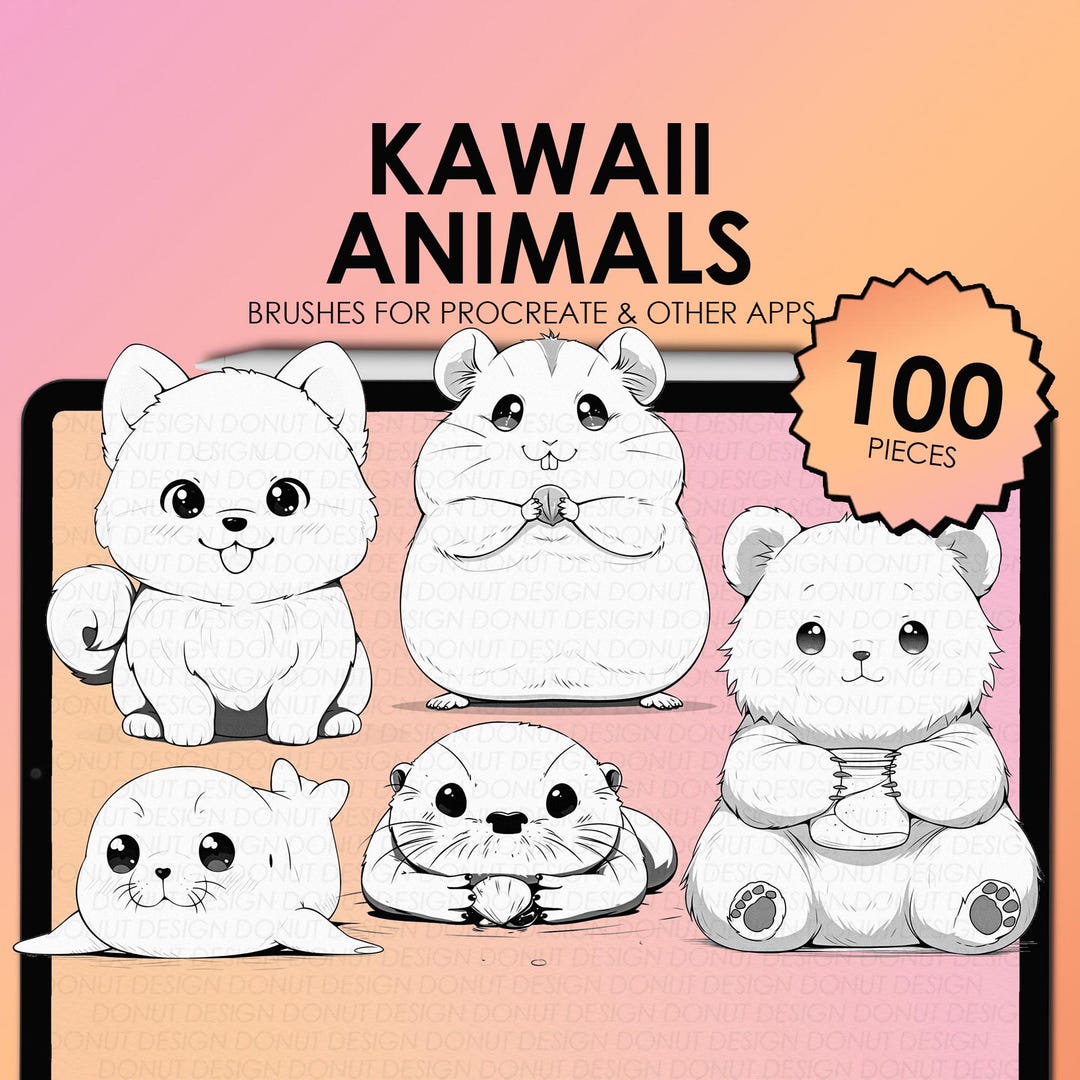 Procreate Animal Stamps | Chibi Procreate Animal Stamps | Cute Animals ...