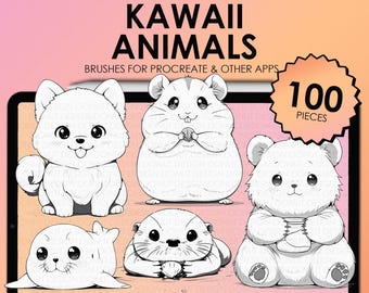 Procreate animal stamps | Chibi Procreate animal stamps | Cute animals Procreate Stamps | Chibi animals Photoshop brushes | CSP chibi
