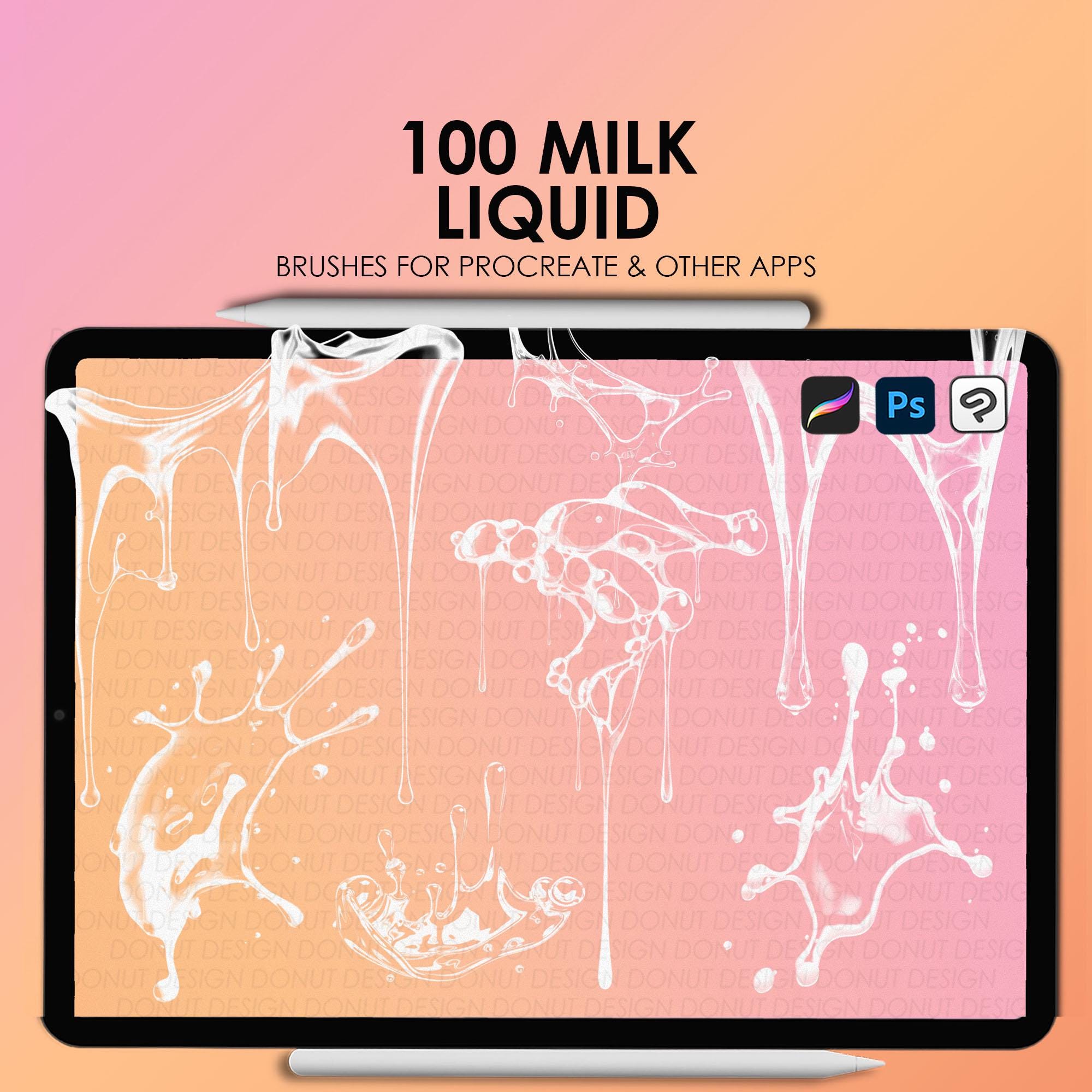 Sellos de salpicaduras de leche y líquido para Procreate | Pinceles de tinta para manga y anime | Set de sellos líquidos para Photoshop