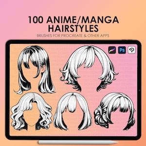 Manga Procreate-haarstempels | Manga-kapselstempels voortplanten | Photoshop anime-haarborstels