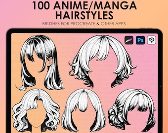 マンガ Procreate ヘアスタンプ | Procreate マンガヘアスタイルスタンプ | Photoshop アニメヘアブラシ