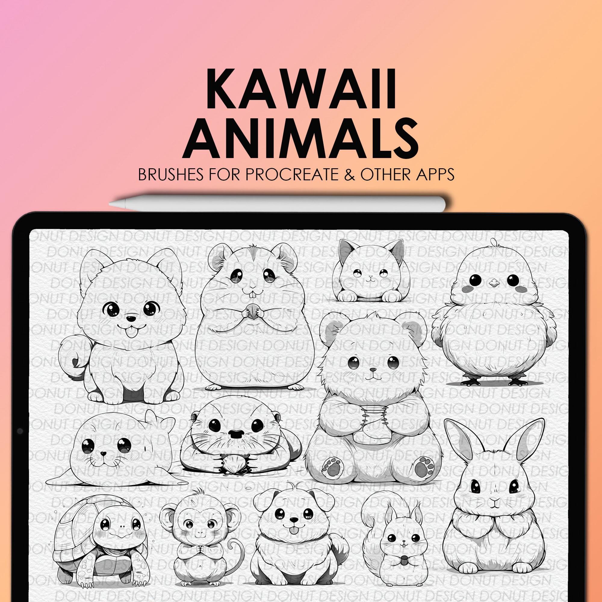 Procreate Animal Stamps | Chibi Procreate Animal Stamps | Cute Animals ...