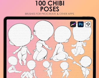 Carimbos de pose chibi para Procreate | Carimbos de corpo chibi para Procreate | Carimbos de pose chibi para Procreate | Pose chibi para Photoshop | Pose chibi para Clip Studio Paint