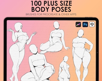 Plus Size Procreate Body Pose Stamps | Procreate Body Brushes | Procreate Pose Stamps | Photoshop pose brushes | Clip Studio poses