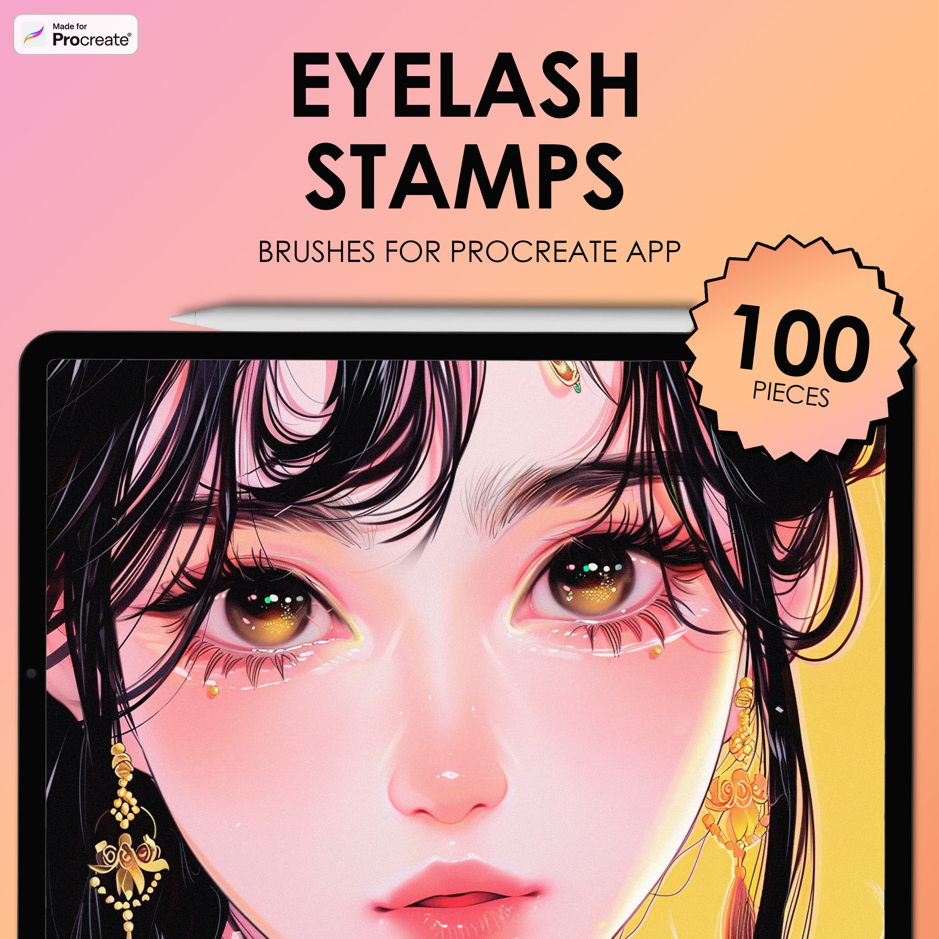 Set de pinceles de sellos de pestañas para Procreate – 100 brushes de pestañas para Procreate