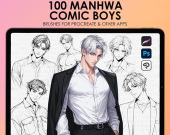 Manhwa Procreate men stamps | Procreate manga men stamps | Anime Procreate male stamps | Photoshop Korean comic men stamps