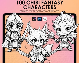 Fantasy Procreate Chibi Stamps | Chibi Procreate fantasy character stamps | Photoshop Chibi brushes | Clip Studio Chibi stamps