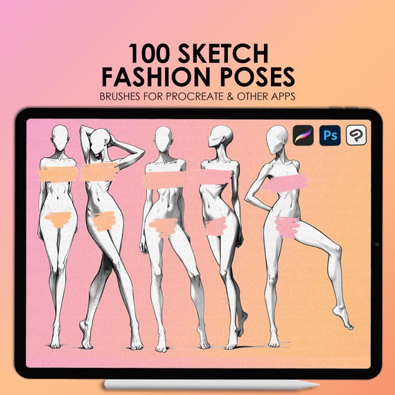 Fashion figures Procreate stamps | Procreate fashion pose stamps | Photoshop fashion pose brushes