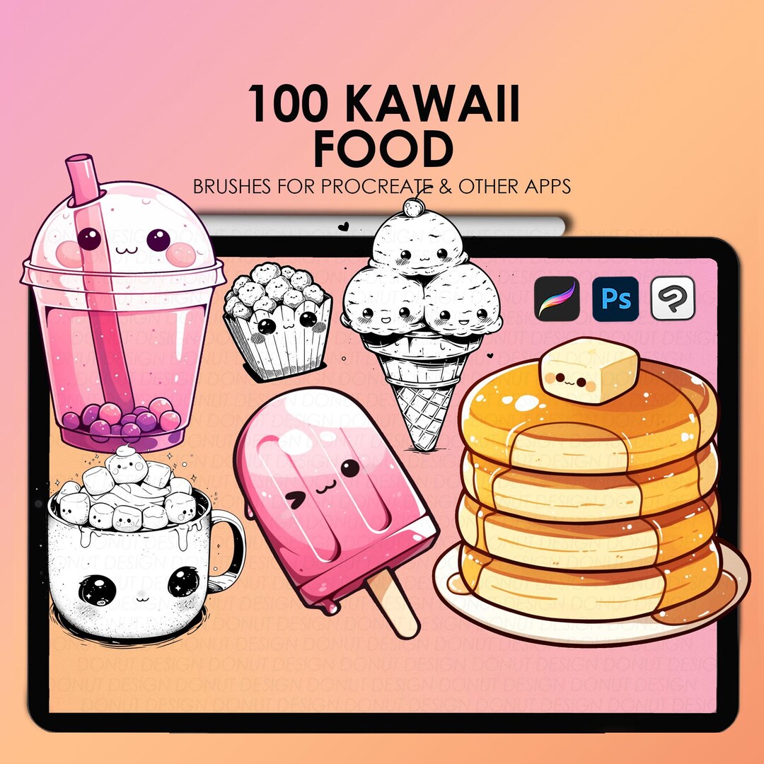 Procreate Kawaii Food Stamps | Procreate Kawaii Stamps | Cute Food ...