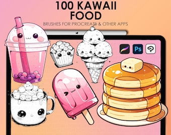 Procreate kawaii food stamps | Procreate kawaii stamps | Cute food Photoshop brushes | Clip Studio kawaii food stamps