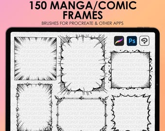 150 Procreate manga layout frame stamps | Comic storyboard Procreate stamps | Procreate manga brushes | Photoshop manga template brushes