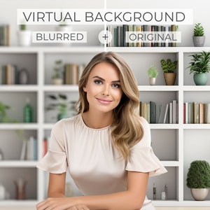 White bookshelf Zoom background | Zoom background home office | Home office virtual background | Home office zoom backgrounds