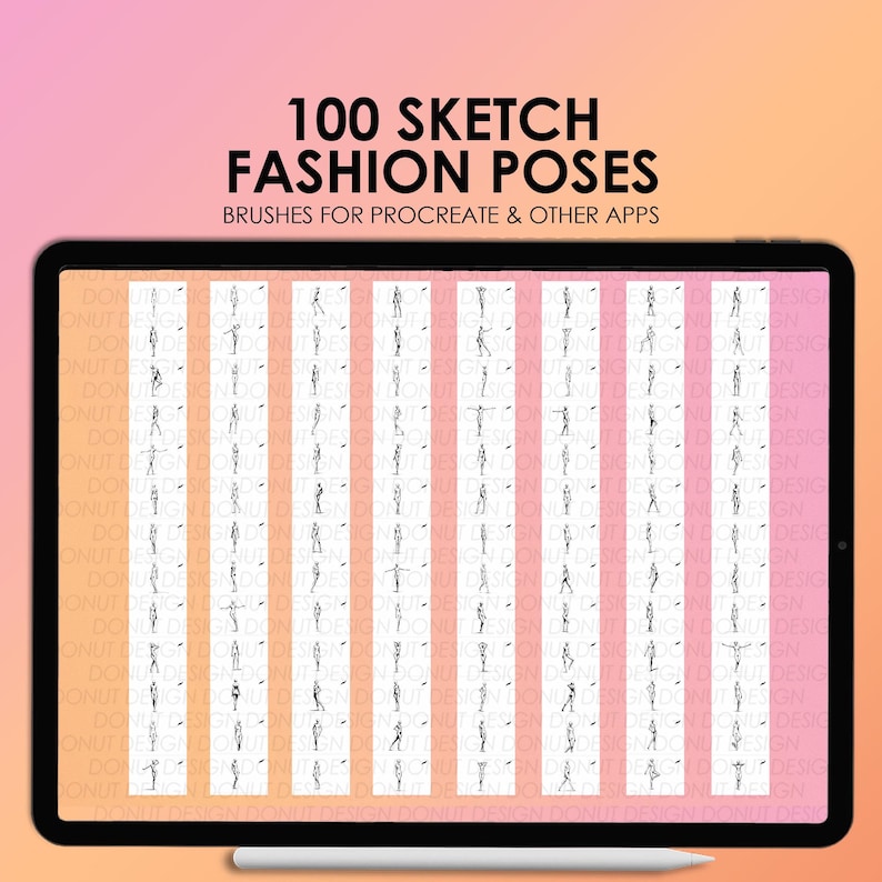 100 Fashion figures Procreate stamps | Procreate fashion pose stamps | Photoshop fashion pose brushes