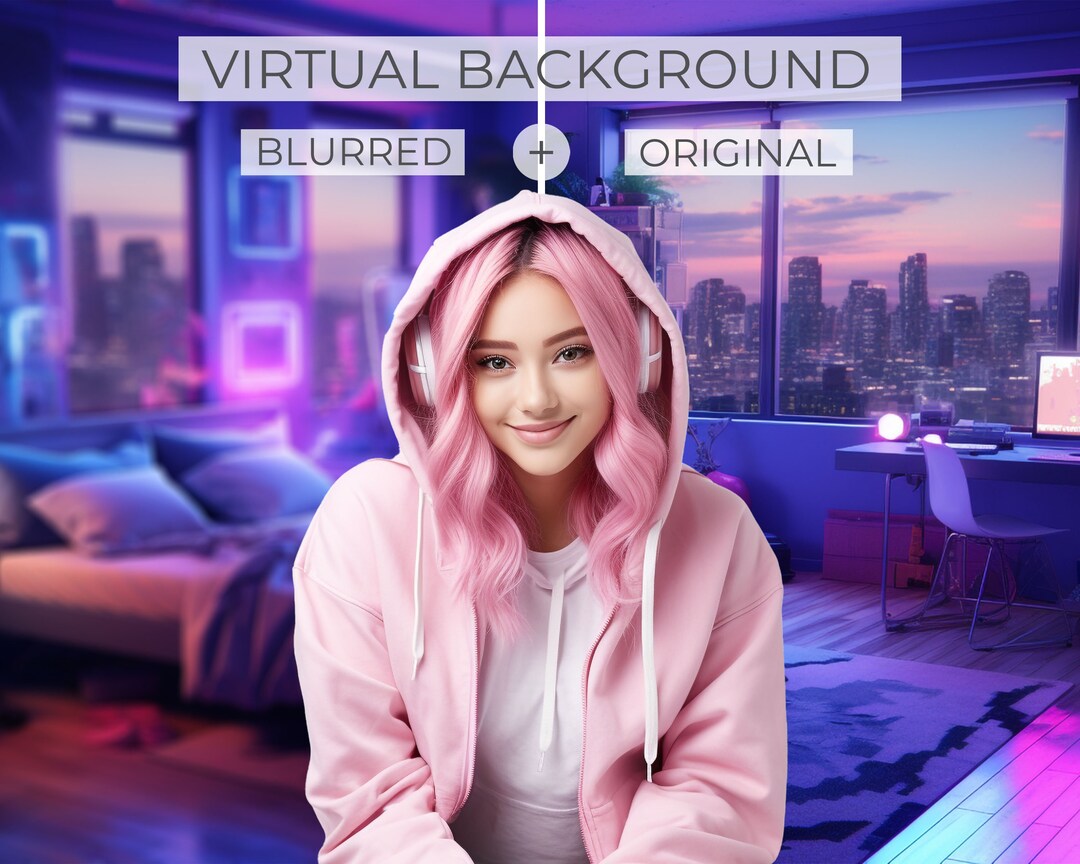 Lofi Neon Room Zoom Background Neon Bedroom Zoom Background Etsy