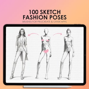 100 Fashion figures Procreate stamps | Procreate fashion pose stamps | Photoshop fashion pose brushes