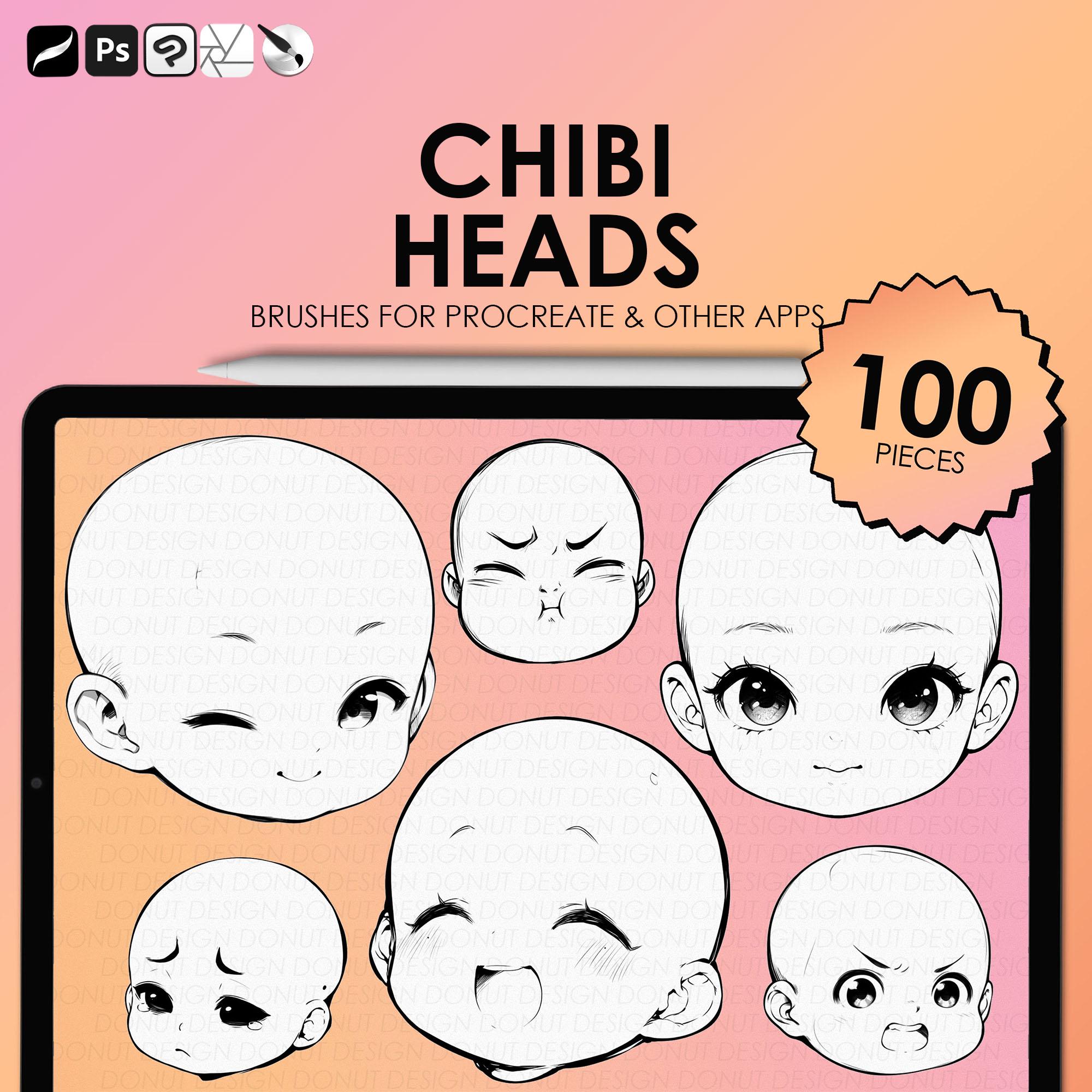 Chibi Head & Face Stamps for Procreate, Photoshop ABR & Clip Studio | 100 Stamp Brushes