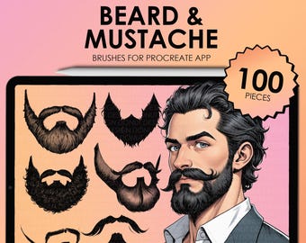 Male Procreate beard stamps | Procreate mustache stamps | Procreate male face stamps