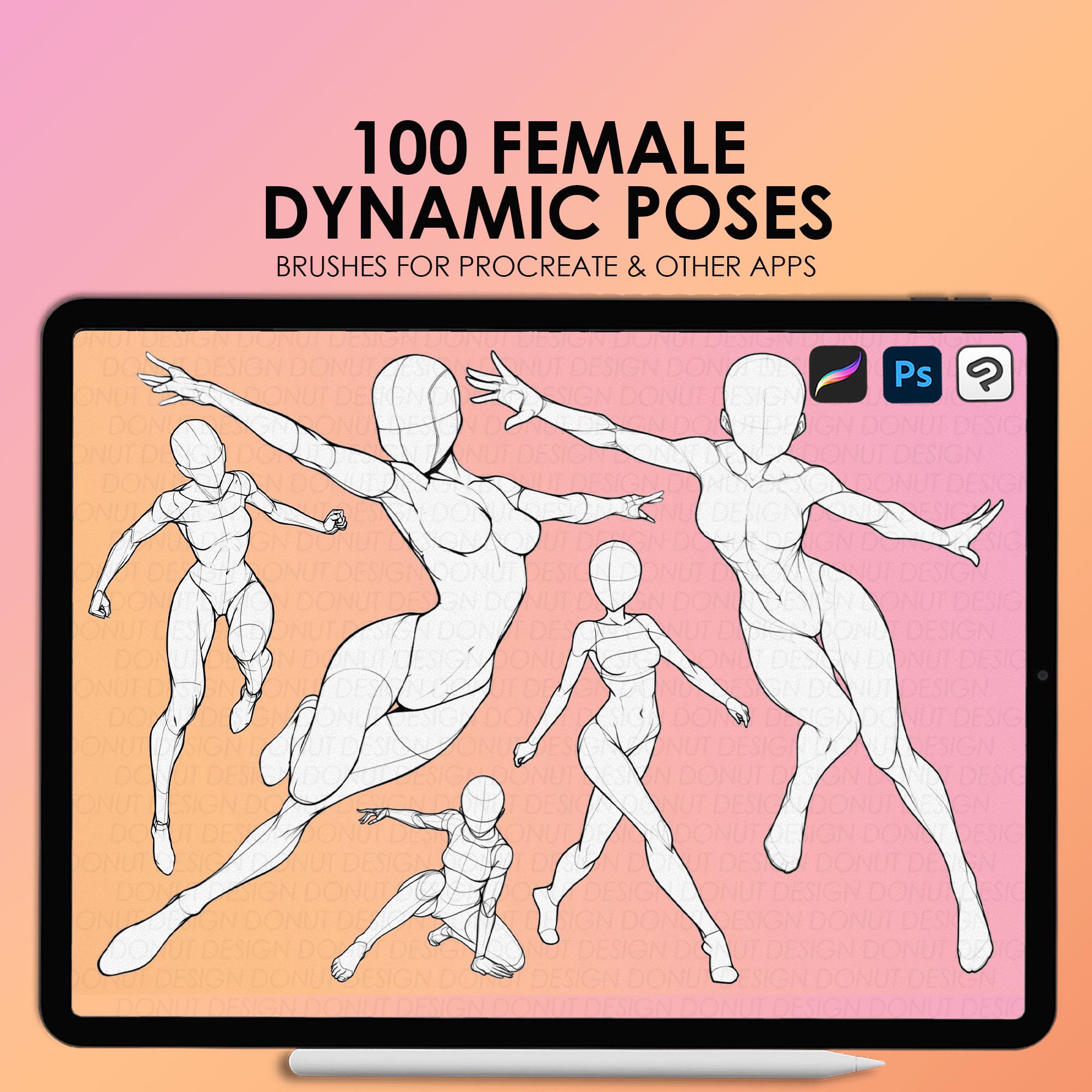 Procreate Dynamic Female Pose Stamps & Photoshop Body Brushes | 100 Figure Reference Stamps - Image 1