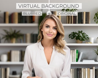 White bookshelf Zoom background home office | Home office virtual background bookcase | Home office zoom backgrounds