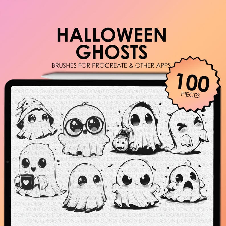 Halloween Procreate Ghost Stamps | Chibi Procreate Ghost Stamps | Cute ...