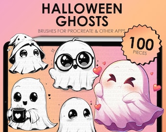 Halloween Procreate ghost stamps | Chibi Procreate ghost stamps | Cute ghosts Procreate Stamps | Photoshop Halloween brushes