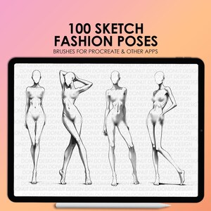 100 Fashion figures Procreate stamps | Procreate fashion pose stamps | Photoshop fashion pose brushes