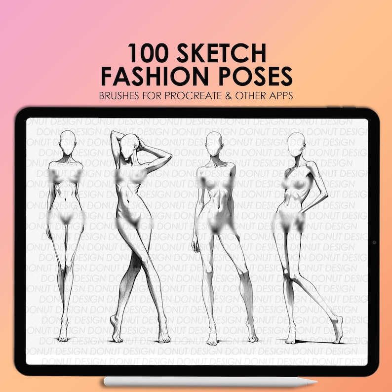 100 Fashion figures Procreate stamps | Procreate fashion pose stamps | Photoshop fashion pose brushes
