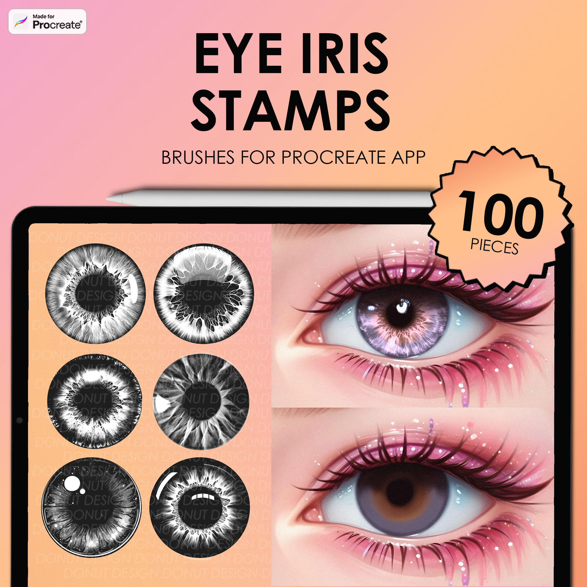 Procreate Iris-Stempel & Pinsel-Pack – 100 Procreate Augenstempel für realistische Augen