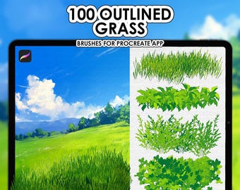 Procreate outline grass brushes | Procreate foliage brushes | Procreate anime nature brushes
