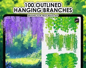 Procreate outline foliage brushes | Procreate hanging branches brushes | Procreate anime nature brushes