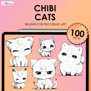 Procreate Chibi Cat Stamps | Chibi Procreate Cats Stamps | Cute cat Procreate Stamps
