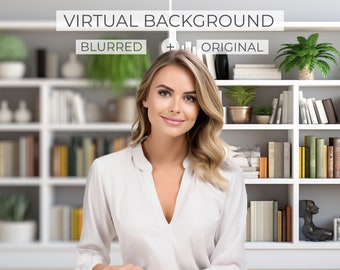 White bookshelf Zoom background home office | Home office virtual background bookcase | Home office zoom backgrounds